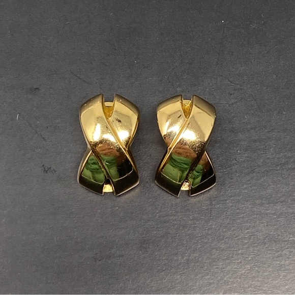 Christian Dior Vintage Gold  Tone X Clip Earrings - Picture 5 of 14